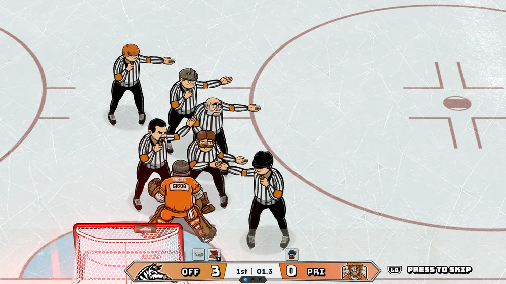 A team of referees celebrating a goal